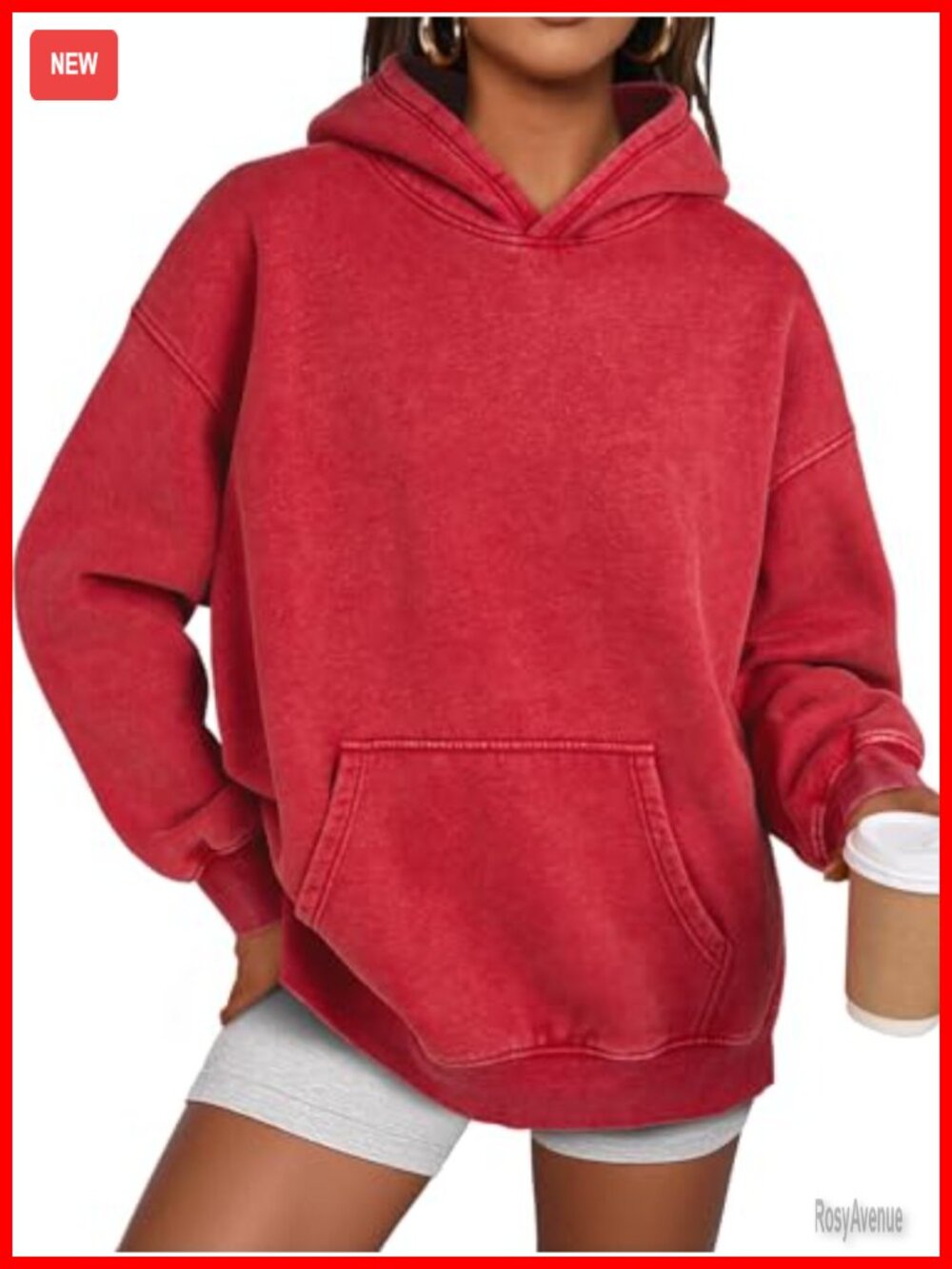 Oversized Acid Wash Hoodie Sweatshirt Pullover with Kangaroo Pocket
